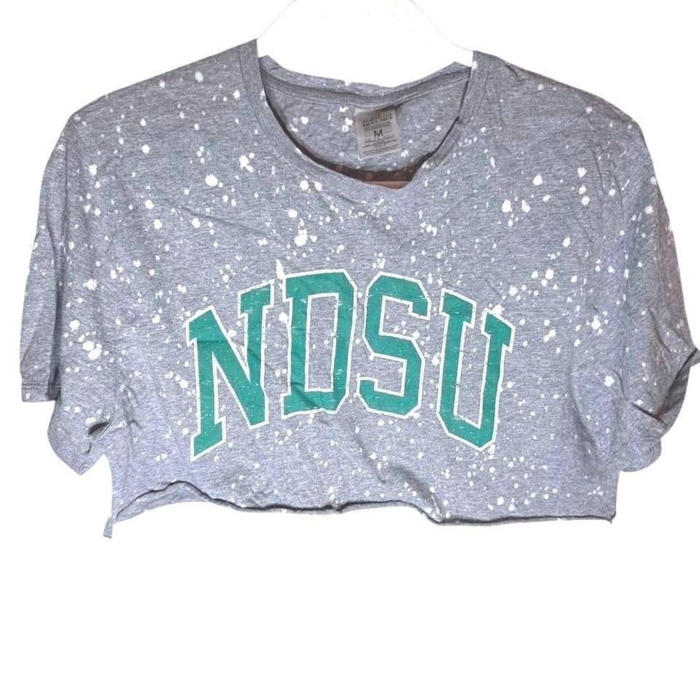 Game Day Couture NDSU Bison Bleach Splatter Crop Top Tee Gray Medium